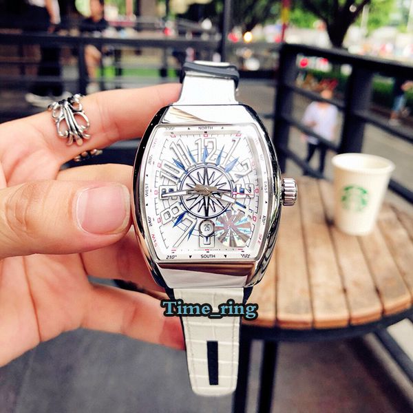 

k edition v45 sc dt white date dial silver steel case japan miyota automatic movement mens watch white leather strap designer watches, Slivery;brown