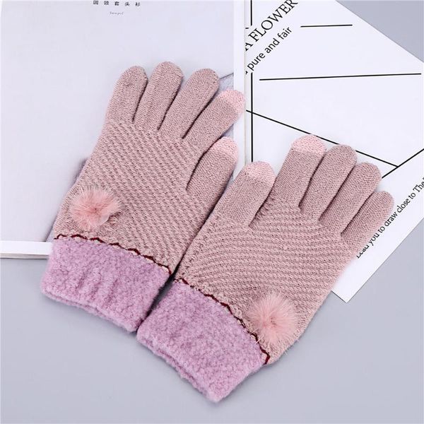 

miya mona winter gloves women screen sense gloves mink hair ball sport full finger, Blue;gray