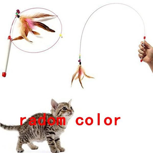 

birds natural make a black stick feather small toys cat like color dropshipping pole coloured random funny bell 1pcs with cat bbykic