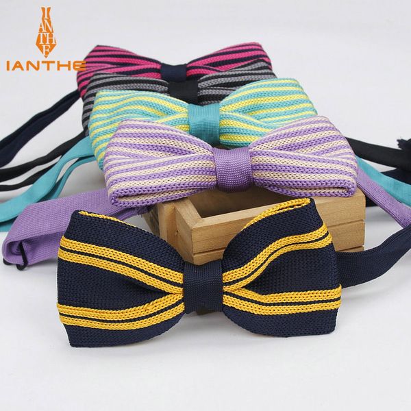 

new style mens women knit bowtie adjustable butterfly for men neckwear bowties designer knitting knitted vintage stripe bow tie, Blue;purple