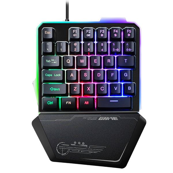 

rgb one handed gaming keyboard, led backlit wired single handed portable mini game keypad with 35 keys for ps4//pc