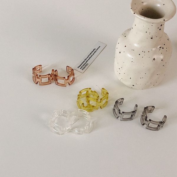 

retro korean hollow colorful transparent acrylic hoop earrings for woman fashion aesthetic accessorie jewelry 2020, Golden;silver