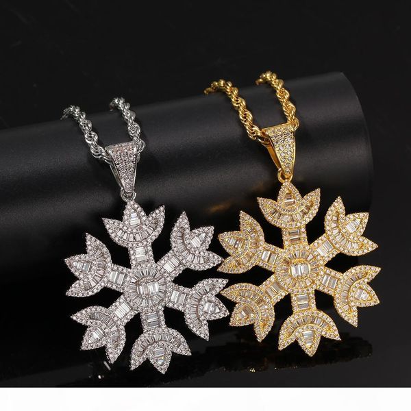 

baguette snowflake pendant zircon bling full iced out necklace rock hip hop punk style jewelry gift bling, Silver