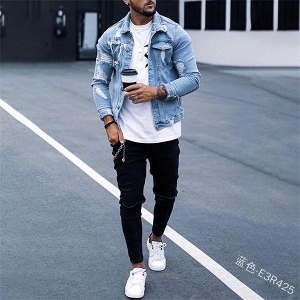 

wepbel hole washed jacket men's fashion slim fit spring and autumn men's denim coat casual pocket plus size jackets s-3xl x0621, Black;brown