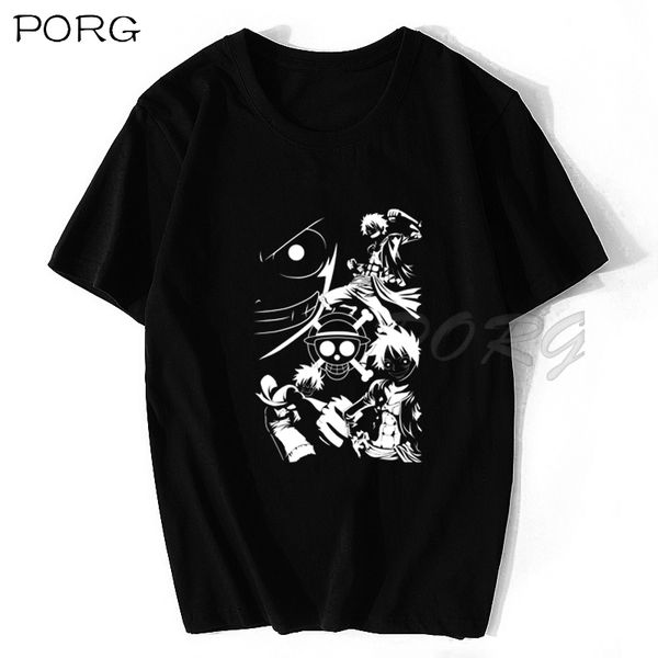 

соломенная шляпка pirate king white one piece tshirt streetwear свободный свободный мультфильм тенниска смешные high street tees kawaii япон