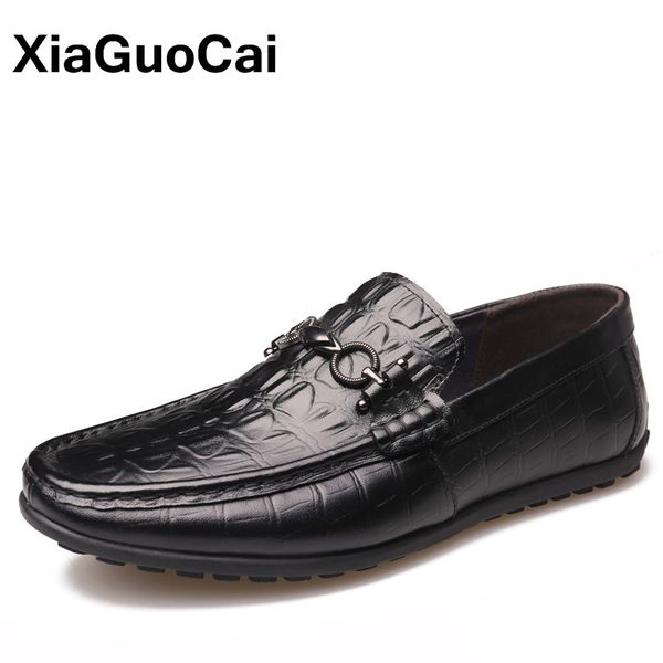 

genuine leather men's loafers gommino 2020 luxury british male flats doug shoes driving footwear breathable slip-on moccasins, Black