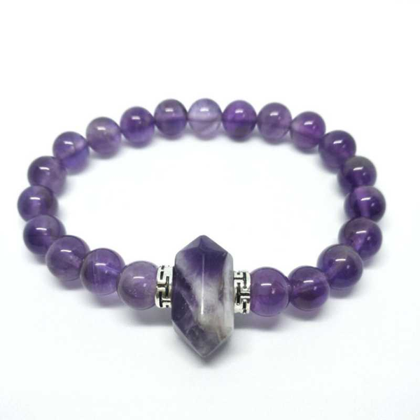 

fyjs unique silver plated irregular shape pillar connect amethysts stone round beads elastic bracelet black agates jewelry, Golden;silver