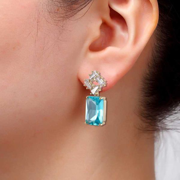 

dangle & chandelier woman earring fashion square austrian crystal drop earrings blue pink personality pendant banquet jewelry 2021, Silver