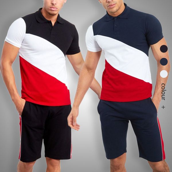 

2020 men two pieces summer sets casual t shirt shorts tracksuits set male sweat suit fashion brand patchwork 2 pieces sportswear, Black;blue