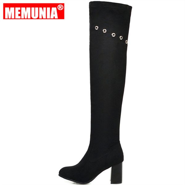 

boots memunia 2021 over the knee women thick high heels solid color thigh women's shoes ladies winter, Black