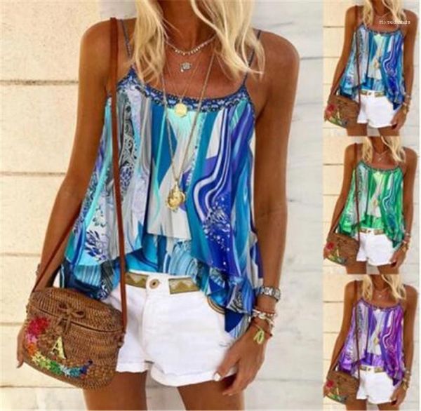 

designer everyday o neck tees women camis floral print tees spring summer sleeveless contrast color, White