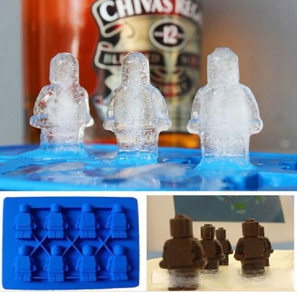 

50pcs lego shaped silicon ice cube tray mini robot figure silicone chocolate cake mold tray blue/yellow color