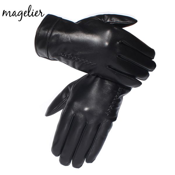 

magelier genuine leather gloves for men real sheepskin black gloves winter warm fashion brand mittens new arrival 055 t200915, Blue;gray