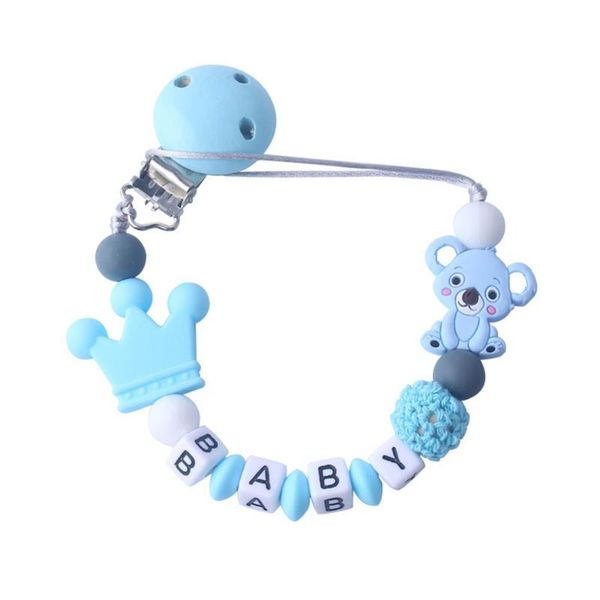 

anti-drop silicone chain beads cute animal customized wood baby silicone pacifier pacifier chains newborn feeding accessories