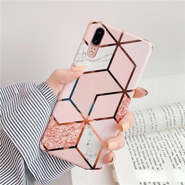 

plating geometric marble designer phone case for huawei p40 pro huawei p20 pro case mate 30 20 lite glossy soft imd cover