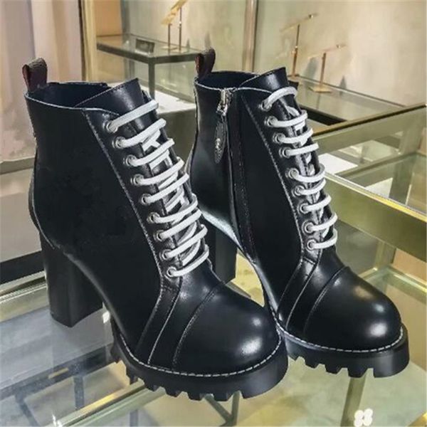

натуральная кожа сапоги классический узор ботильоны дорогих платформа женщины узелок женские каблуки мода женская обувь, Black