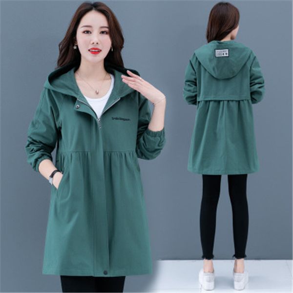 

women windbreaker jacket fashion trend cardigan long sleeve thin mid-length hooded coat designer female autumn new causal zipper outerwear, Black;brown