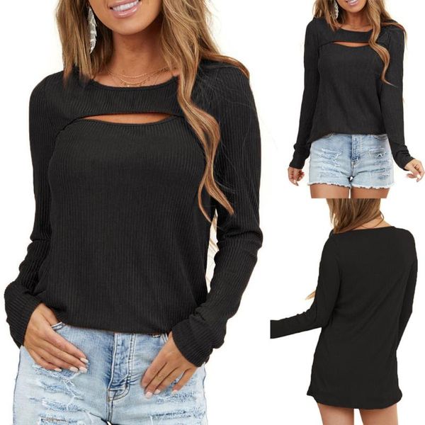 

ladies solid color hollow long sleeve pullover sweatshirt long sleeve clothes 2020 new womans slim fit comfortable and soft, White;red