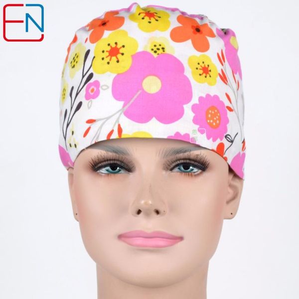 

beanies hennar women scrub caps flowers pattern lab cap 100% cotton adjustable skull for