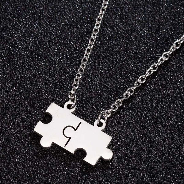 

chain necklaces pendants fashion puzzle pendant simple necklace women accessory the neck couple necklace stainless steel jewelry, Silver