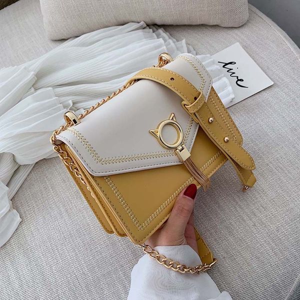 

summer new one-shoulder chain tassel square sling bag