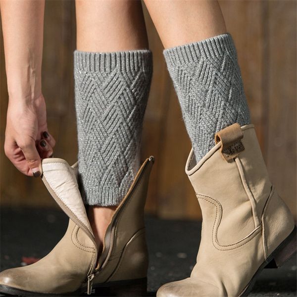 

women 2020 winter knitted leg warmer lady rhombus boot cuffs warm boot socks gaiters calentadores piernas mujer, Black;white