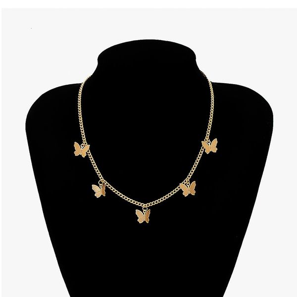 

cute butterfly choker necklace retro super fairy multi-dimensional butterfly short clavicle chain fashion simple trend necklace, Golden;silver