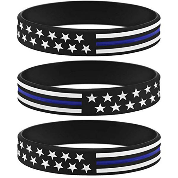 

tennis 1pcs usa american united states america wristbands flag thin white blue line silicone wristband bracelet, Golden;silver