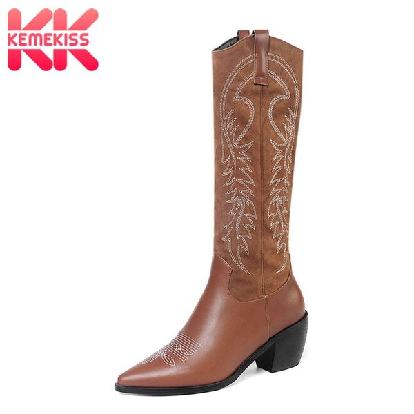 

kemekiss knee high boots for women plus size 34-46 fashion solid color shoes women pointed toe casual party female footwear, Black
