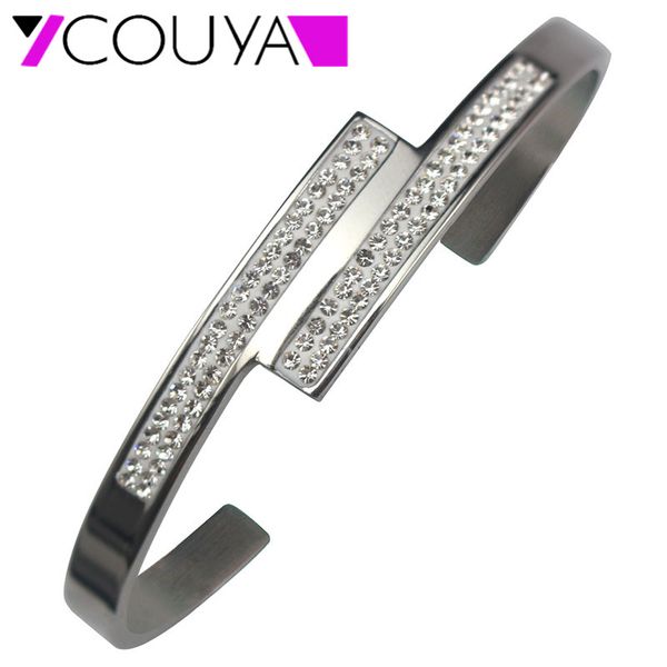 

bangle overlapping luxury bracelet stainless steel metal with white and blue crystal bangles, Black