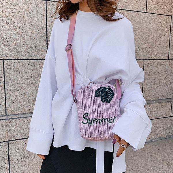 

women crossbody bag straw woven embroidery simple vintage messenger bag new