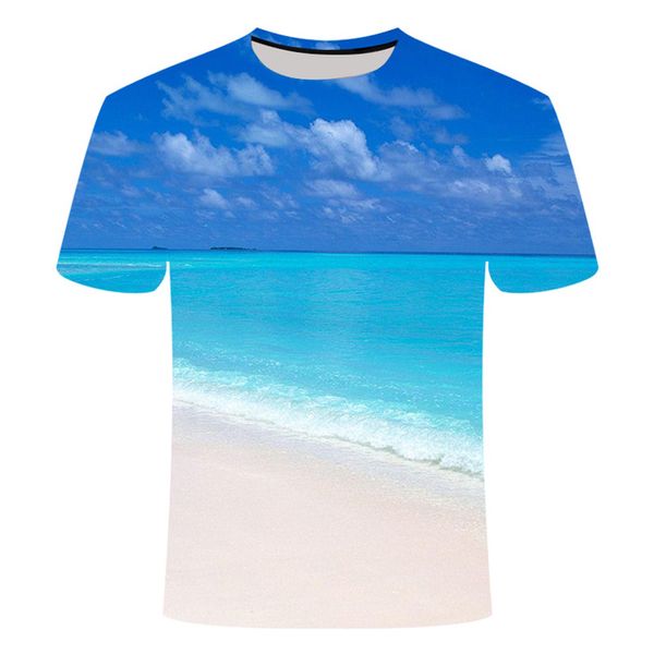 

creative blue sky sea coconut tree beach summer refreshing 3d print shirts funny kawaii humor men clothing