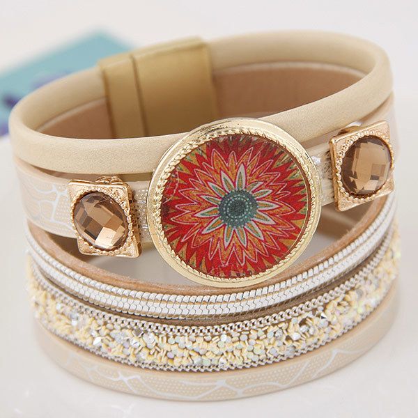 

double row insert stylish leather bracelet with magnet button wide, Black