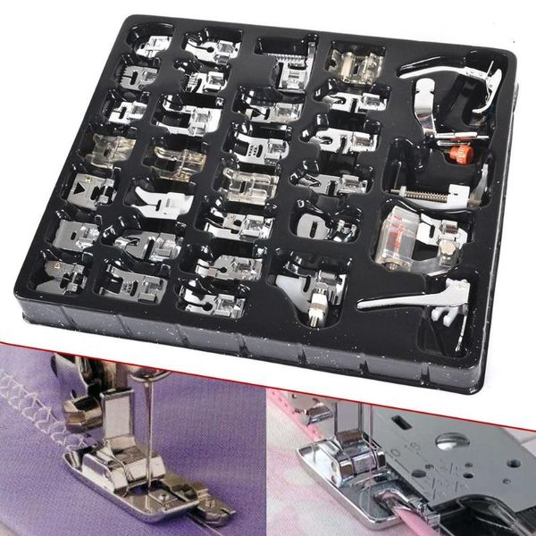

sewing notions & tools 32pcs machine presser foot press feet for brother singer sew kit braiding blind stitch over lock zipper ruler, Black