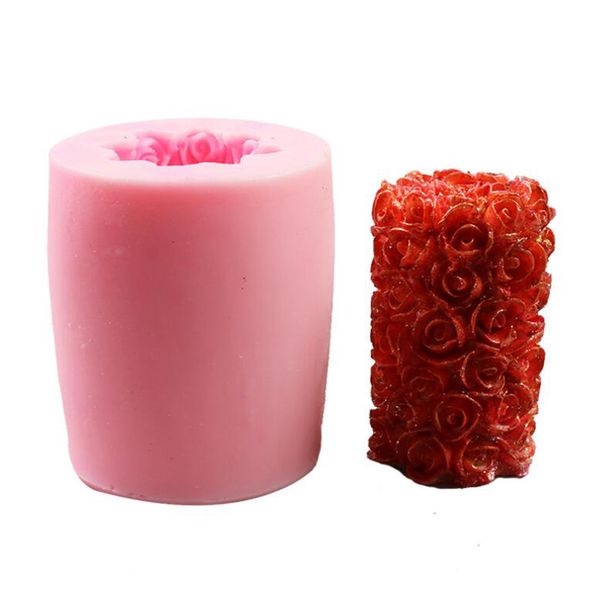 

random color cylinder rose flower silicone mold soap crayon, wax, plaster