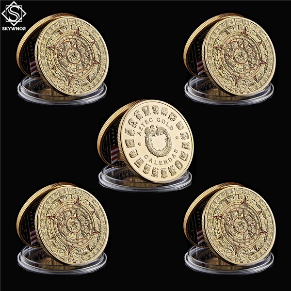 

5pcs/lot mexico gold plated calendar azetc craft culture souvenir copy coin collectibles
