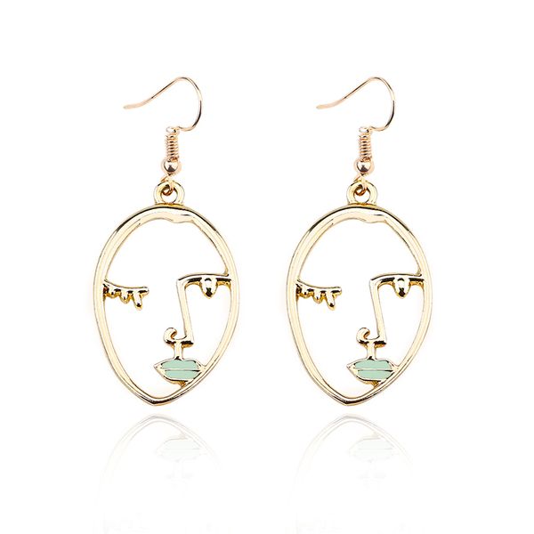 

fashion abstract face earrings for women golden exaggerated openwork metal texture facial contour color lips earrings jewelry, Silver