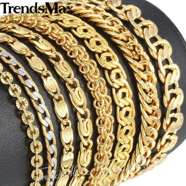 

trendsmax gold bracelets for women men curb snail rolo wheat box twisted links chains bracelets 2020 customize jewelry 7-9" gbb2, Black