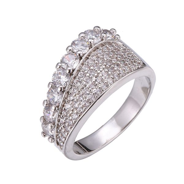 

wedding rings women ring single row round zircon full micro inlay cz irregular silver plated fashion glamour banquet engagement, Slivery;golden
