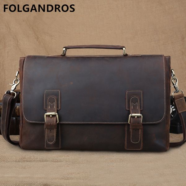 

2020 vintage crazy horse leather briefcases men genuine leather lapbriefcase bags business zipper cowhide bags