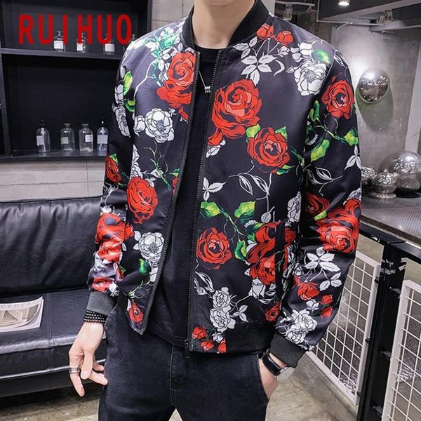 

ruihuo floral mens jacket coat streetwear men jacket korean style bomber men clothing m-5xl 2020 autumn new arrival, Black;brown