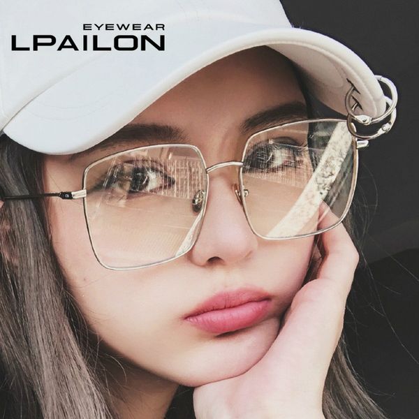 

sunglasses lpailon oversize square flat mirror women fashion sun glasses men rimless large frame oculos uv400 points, White;black