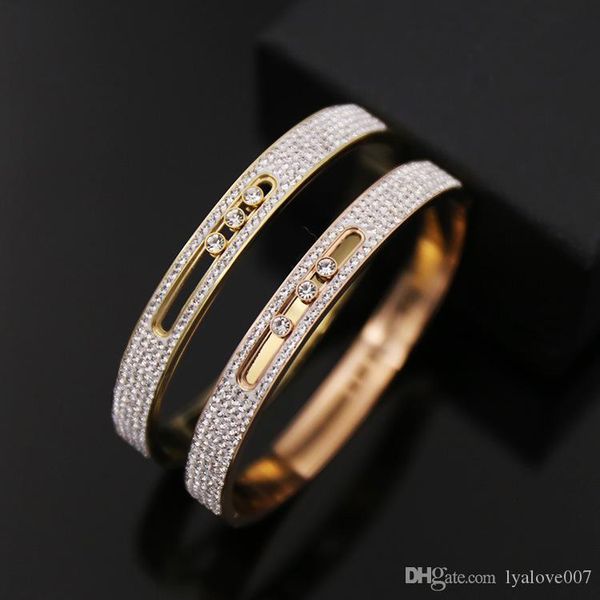 

fashion couple love crystal cuff bracelet for women gold stainless steel bracelets & bangles jewelry, Black