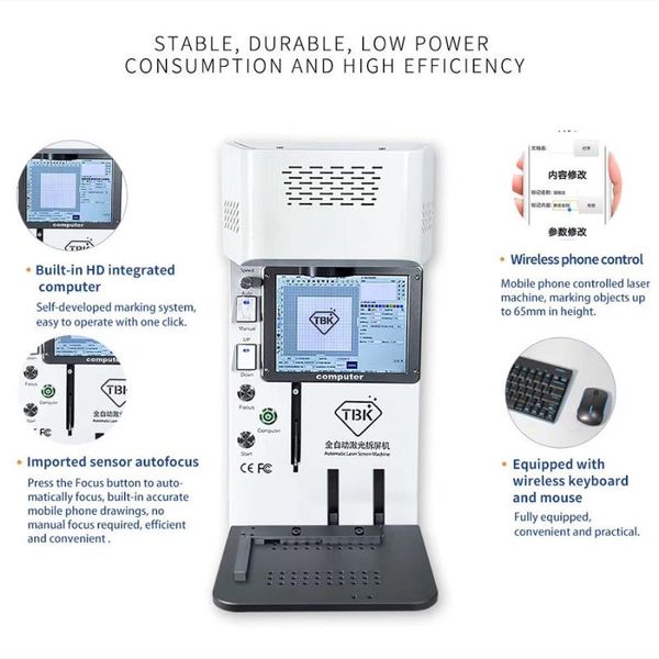 

tbk-958b new version wireless phone control laser separate machine for 7-11pro back cover glass removing logo marking