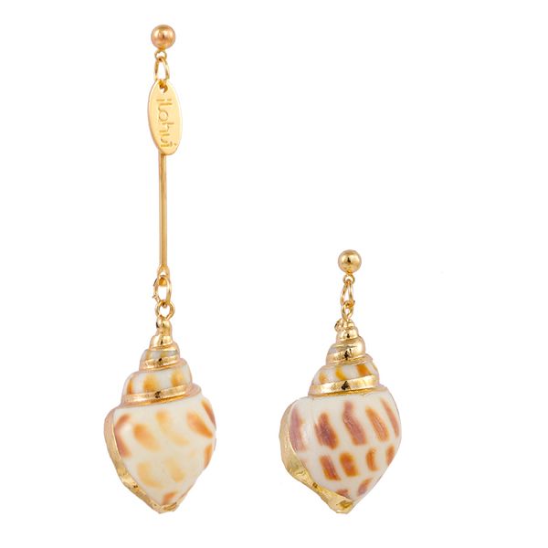 

aensoa bohemia natural cowrie shell long pendant drop earrings beach bikini jewelry asymmetric unique conch earrings for women, Silver