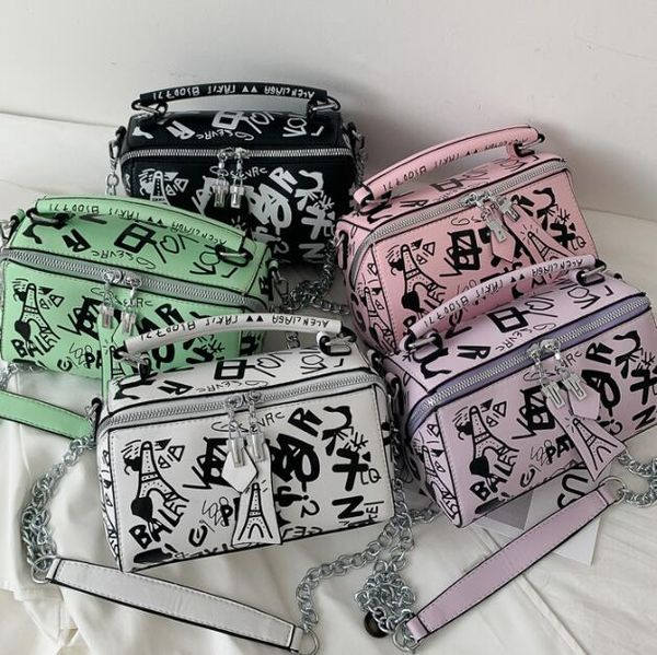 

Handbags Purses Women Summer Bag Fashion Graffiti Chain Shoulder Bags Ladies Paris Graffiti Totes