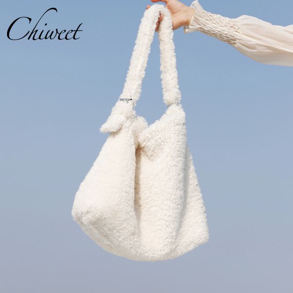 

winter lambswool women handbags luxury designer white shoulder bags brand faux fur large tote female messenger bag bucket bag