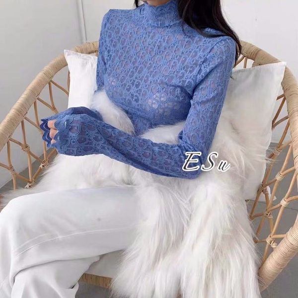 

lace high collar lace unlined upper garment female autumn winter new korean version temperament-tight long sleeve hollow out outerwear top, Black;gray