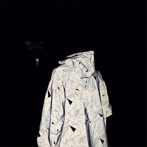 

fashion jackets for mens reflective jacket hooded triangle stitching pattern printed streetwear jacket zipper men windbreaker m-xl, Black;brown