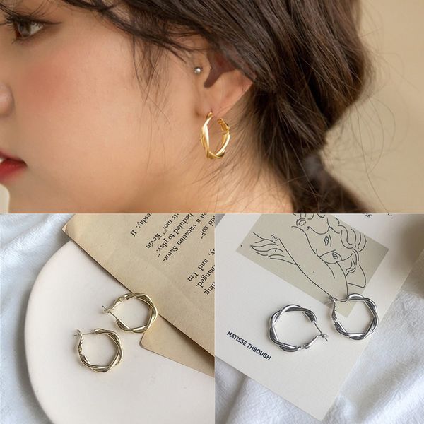 

hoop & huggie korean vintage cross weave twisted ear earring metal circle clip, Golden;silver